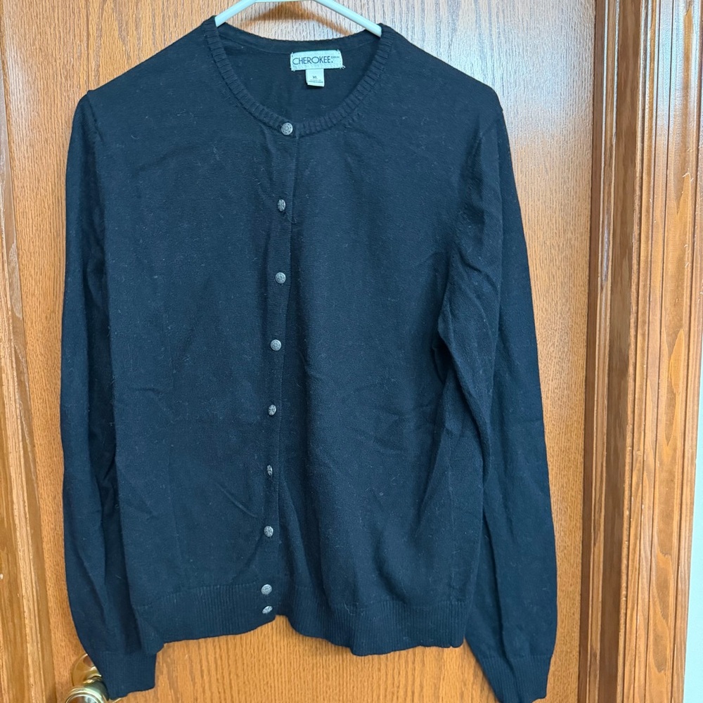 Women's Classic Black Cardigan With Designed Metal Buttons